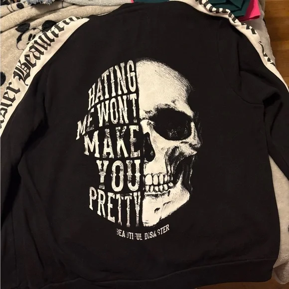 Beautiful Disaster Zip hoodie Black and White Skull Graphic Art - Picture 3 of 4